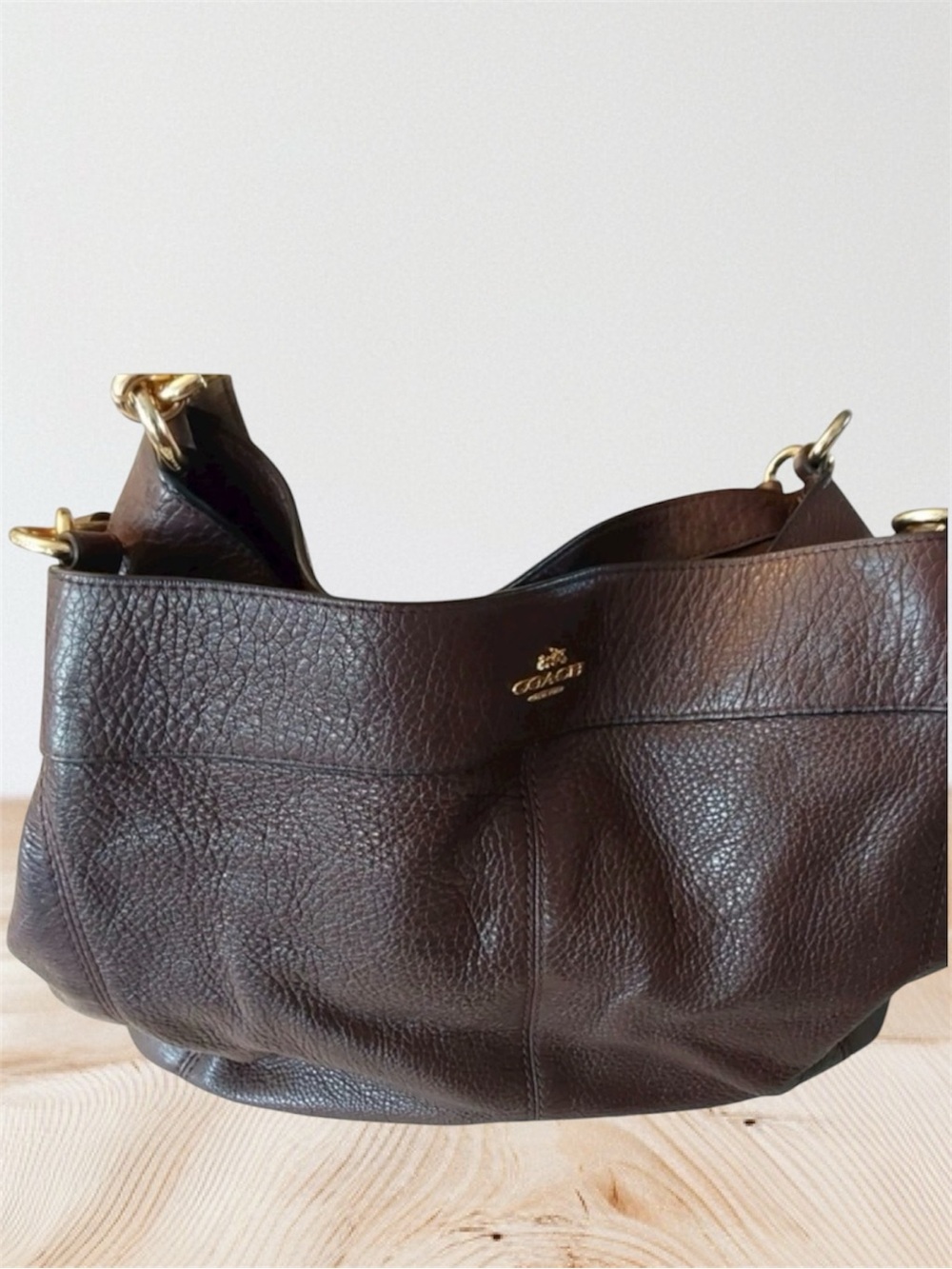 Coach Brown Pebbled Leather Hobo Shoulder Bag with Gold Hardware
